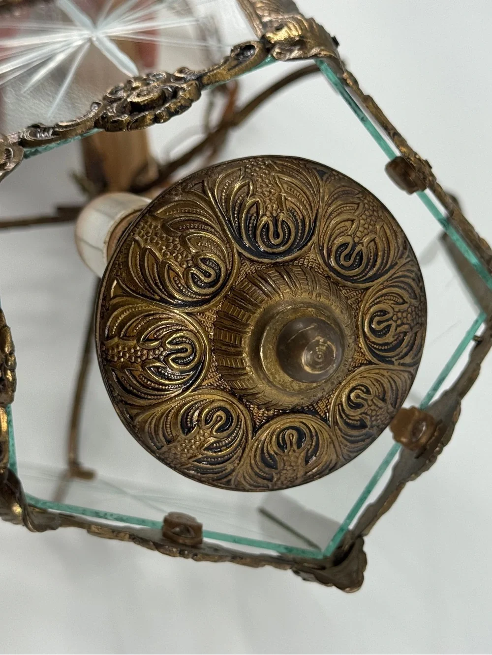 Antique French Rococo Style Brass Birdcage Lantern Pendant Light